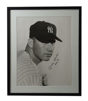 Huge Signed and Inscribed Mickey Mantle 16x20  Black & White Portrait